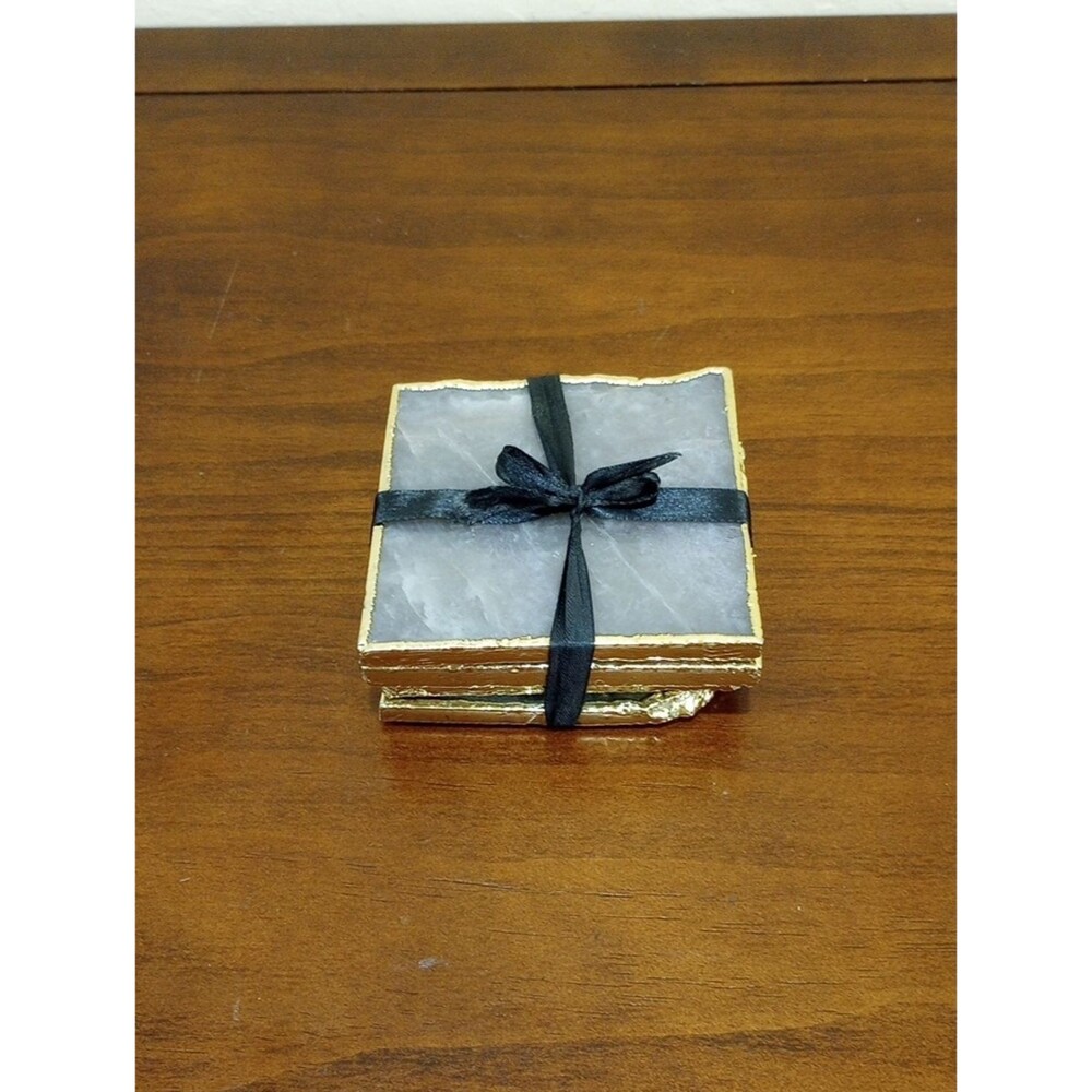 Rachel Zoe Gold Trimmed Marble Coasters, Set Of 4 - New!